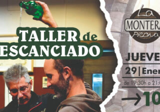 Taller d’escanciáu de sidre na sidrería La Montera Picona de Xixón, con demostración práctica d’echar sidre