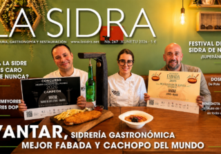 Portada de LA SIDRA 267 col equipu de la Sidrería Yantar, premiada pola meyor fabada y el meyor cachopo del mundu.