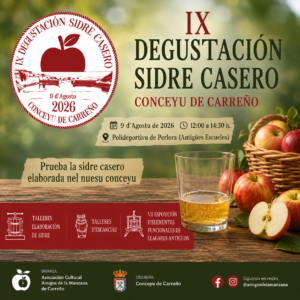 Semeya de la IX Degustación de Sidre Casero de Carreño, prevista pa Perlora’l 9 d’agostu de 2026.
