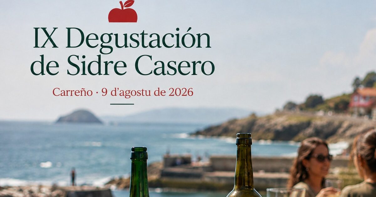 Cartelu de la IX Degustación de Sidre Casero de Carreño, que va cellebrase en Perlora’l 9 d’agostu de 2026.