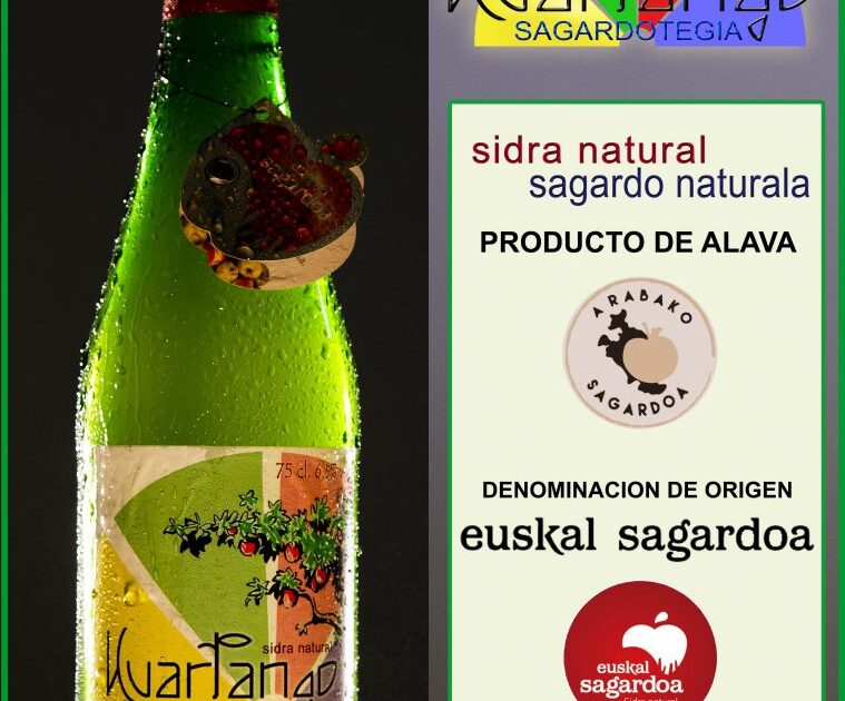 Botella y etiqueta de la sidre natural Kuartango