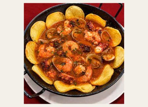 Pulpu con amasueles, llangostinos y patates na Sidrería Cabruñana d’Avilés