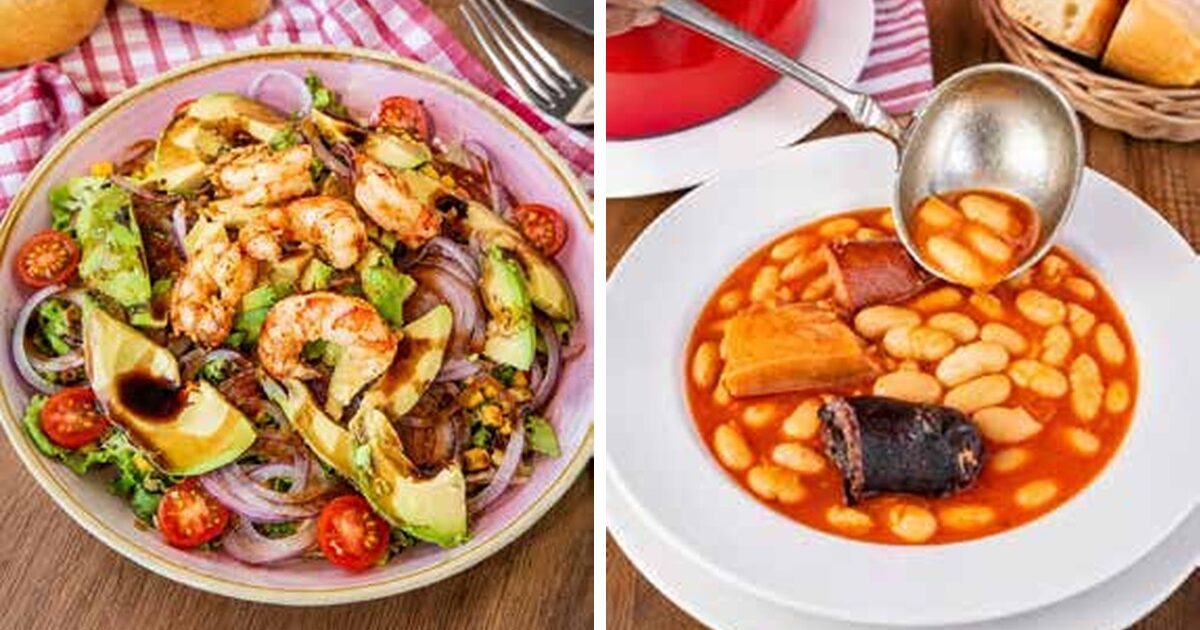 Fabada and avocado and prawn salad at Vega Redonda in Cangues d’Onís