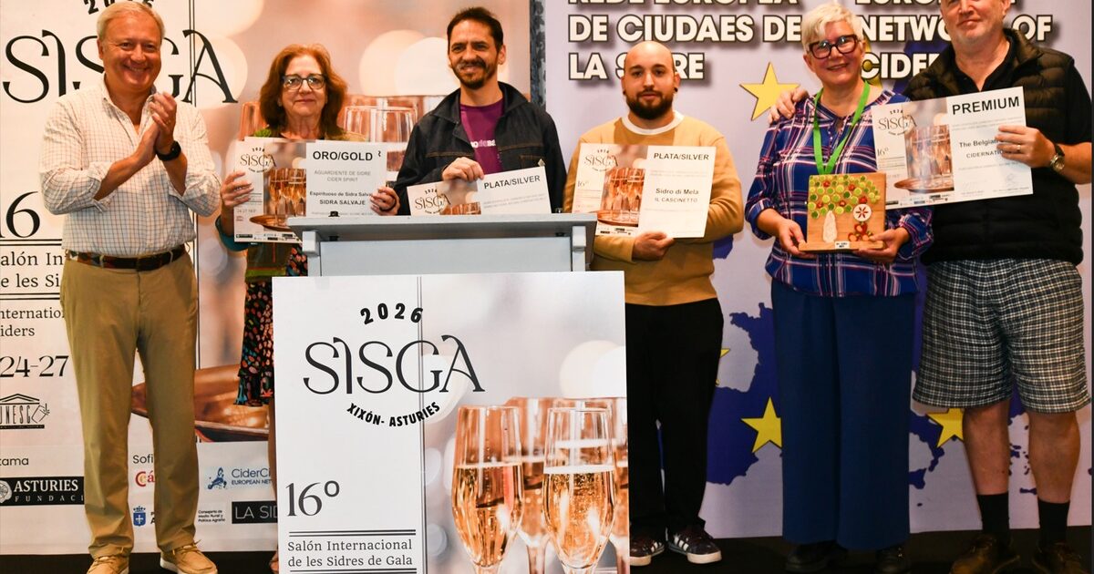 Ganadores posen colos sos diplomes mientres la entrega de premios del 16º SISGA en Xixón