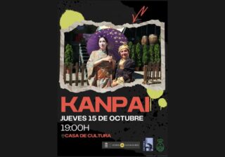 Cartelu de «¡Kanpai!», anunciáu pa les 19:00 del 15 d’ochobre na Casa de Cultura de Cangues d’Onís.