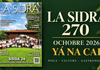 Portada de LA SIDRA 270, d’ochobre de 2026, nun diseñu promocional col anunciu «Yá na cai».