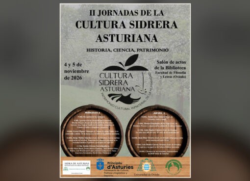 Cartelu de les II Xornaes de la Cultura Sidrera Asturiana, 4 y 5 de payares de 2026